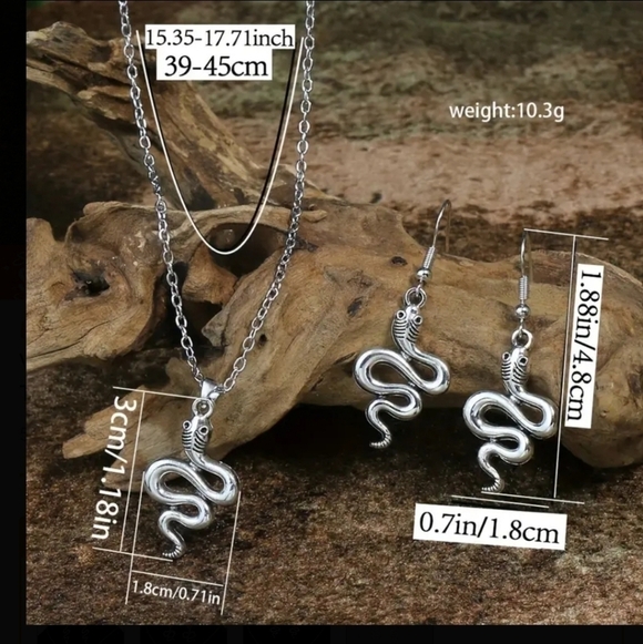Vintage Chic Snake Pendant Necklace and Earrings Set Tribal Jewelry Retro Punk - Picture 3 of 5